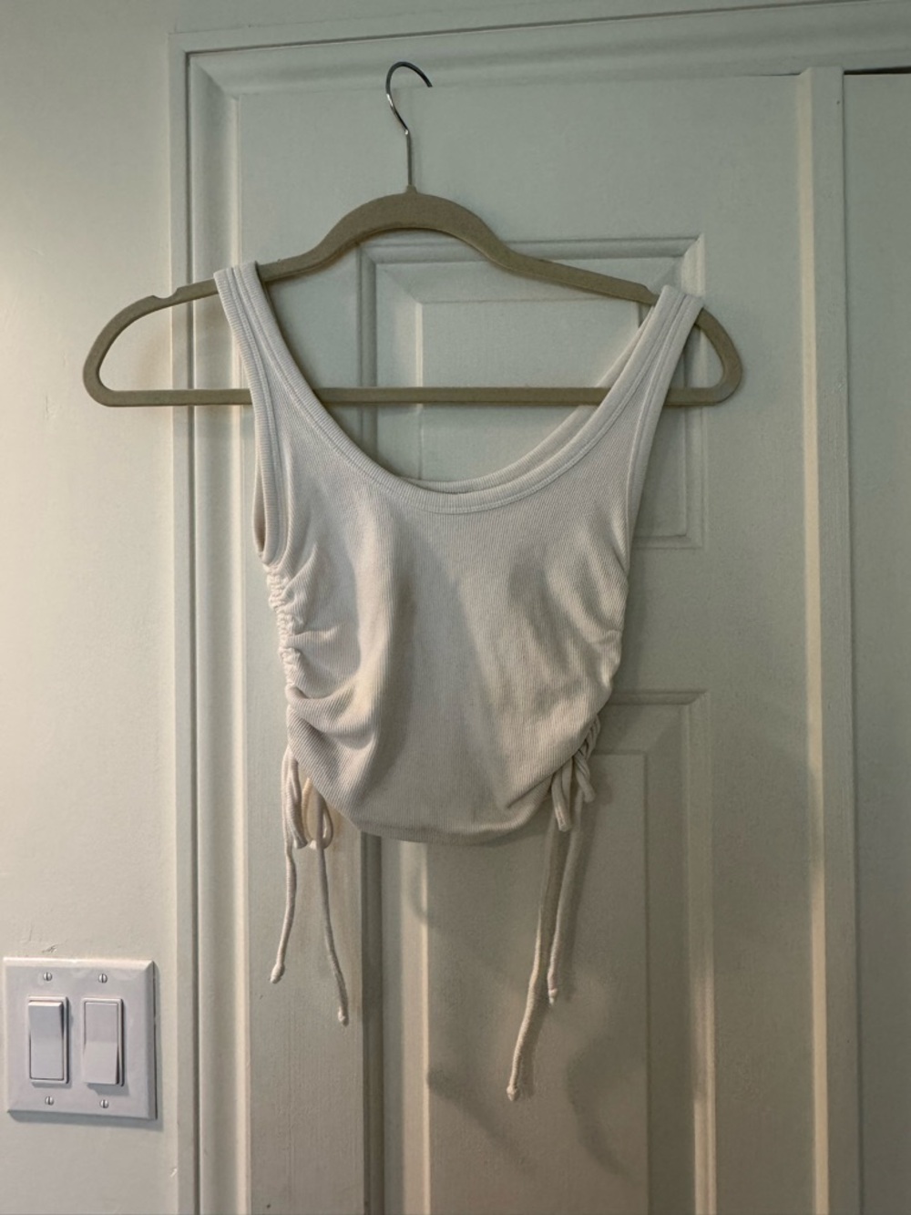 Zara Cream Ribbed Ruched Side-Tie Tank